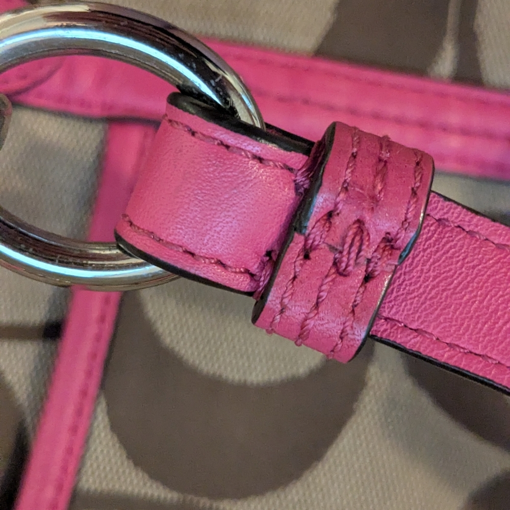 Coach Tote Carry All With Coach Jacquard And Pink Leather Trimp With Zipper - Picture 7 of 12